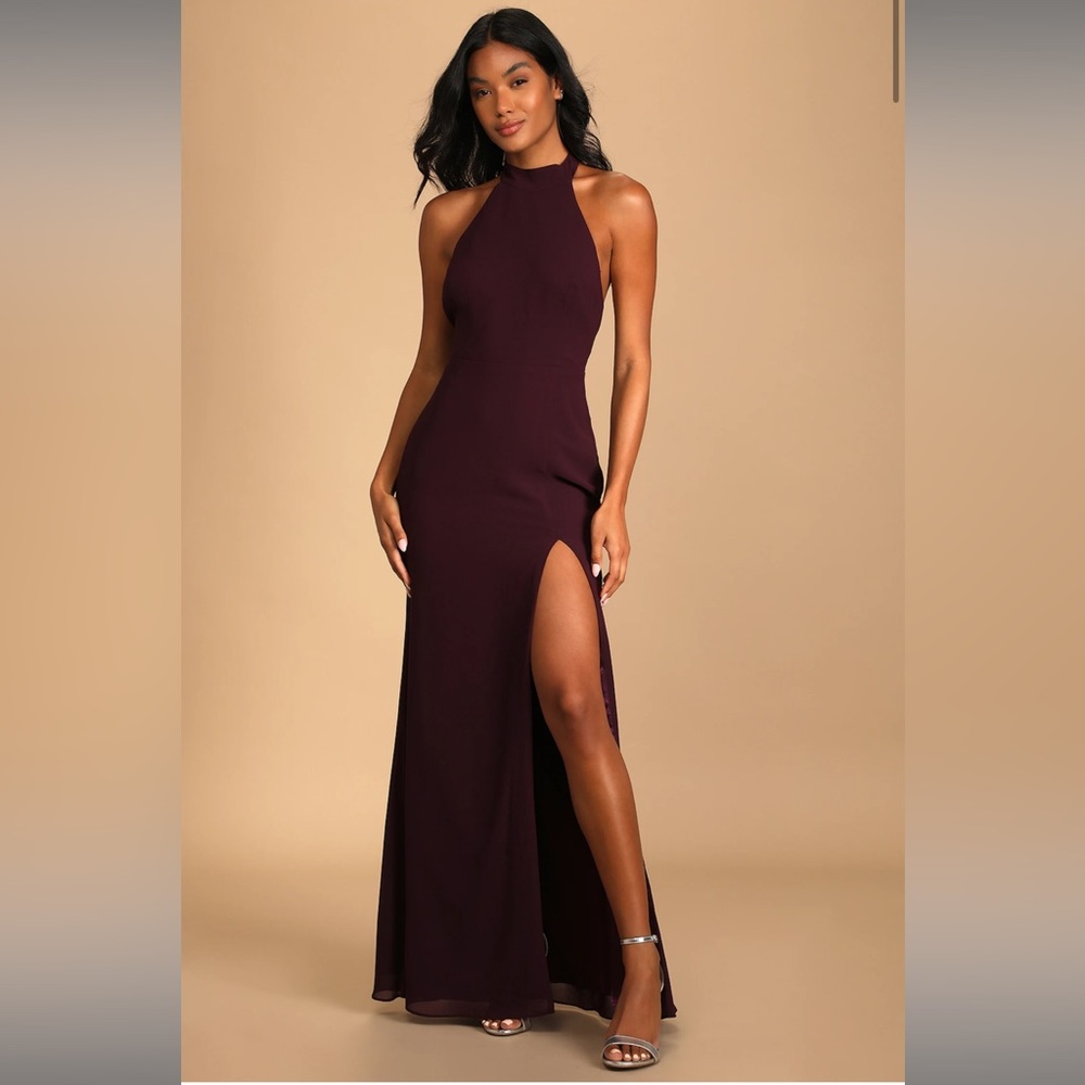 Halter Neck Ruffle Detail Maxi Dress - Purple